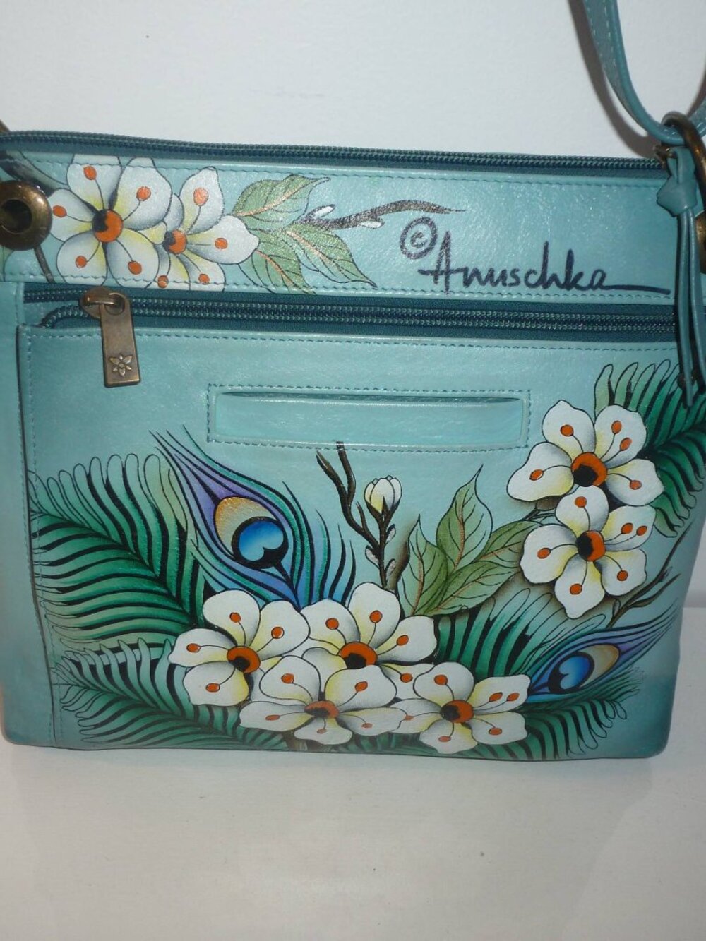 Anuschka Hand Painted Purse / Flowers & Peacocks - READ DESCRIPTION
